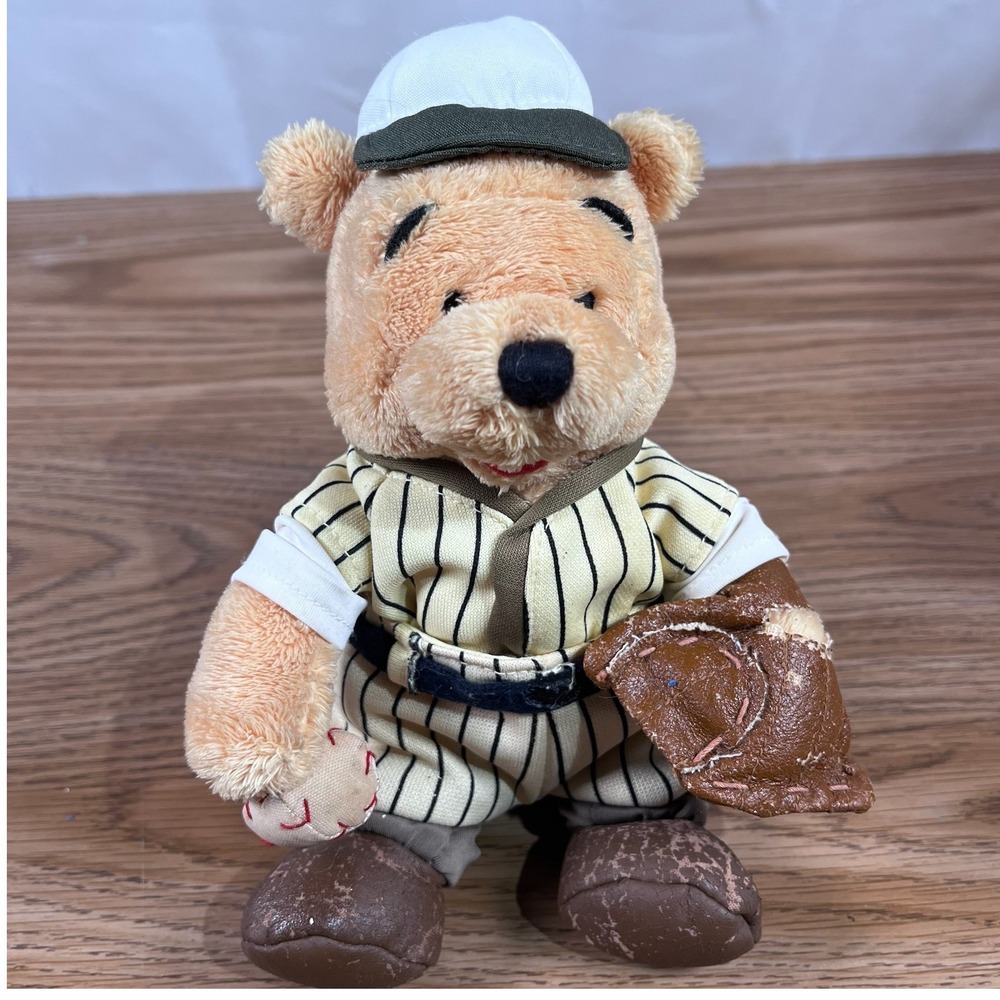 VTG Disney Winnie the Pooh Baseball Player Plush Bean Bag Vintage Sport 8 inch